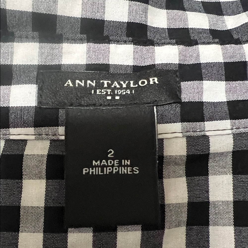Ann Taylor Black and White Gingham Button-Down Shirt - Picture 3 of 6